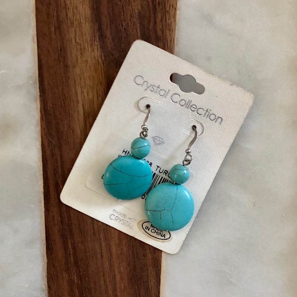 NWT Turquoise Colored and silver circle dangling earrings